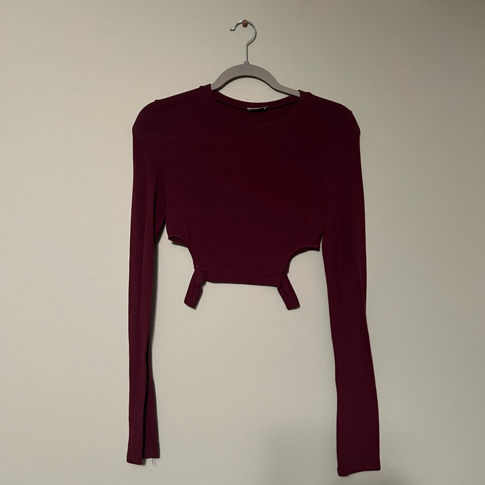 Tobi Maroon Long Sleeve Crop Top